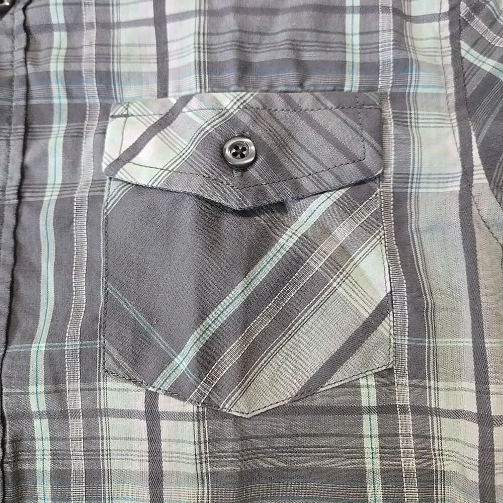 Airwalk Boys Short Sleeve Button Up Shirt Gray Plaid 8 Y2K Skater Streetwear